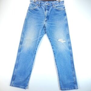 Wrangler 13MWZ Jeans Men 34x32 Blue Vintage Workwear Distressed Cowboy Cut Denim